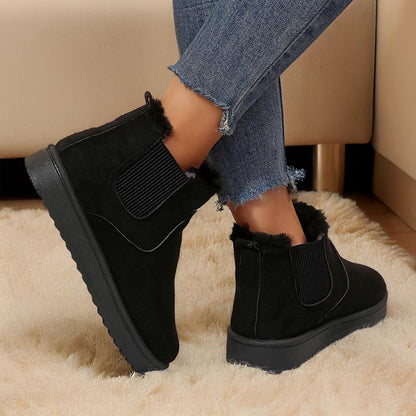 Women'S Boots Stylish Comfortable Faux Leather Suede Flat Slip-On Snow Boots for Warmth and Fashion - Short Design Shoes for Indoor and Outdoor