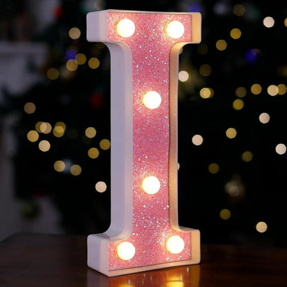 LED Letter Lights Pink Glitter Marquee Letters Light up Alphabet Letters Sign Battery Powered for Home Party Decoration Night Bar Wedding Birthday Holiday Lamp Girls Room Decor - Letter J