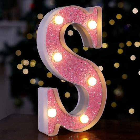 LED Letter Lights Pink Glitter Marquee Letters Light up Alphabet Letters Sign Battery Powered for Home Party Decoration Night Bar Wedding Birthday Holiday Lamp Girls Room Decor - Letter J