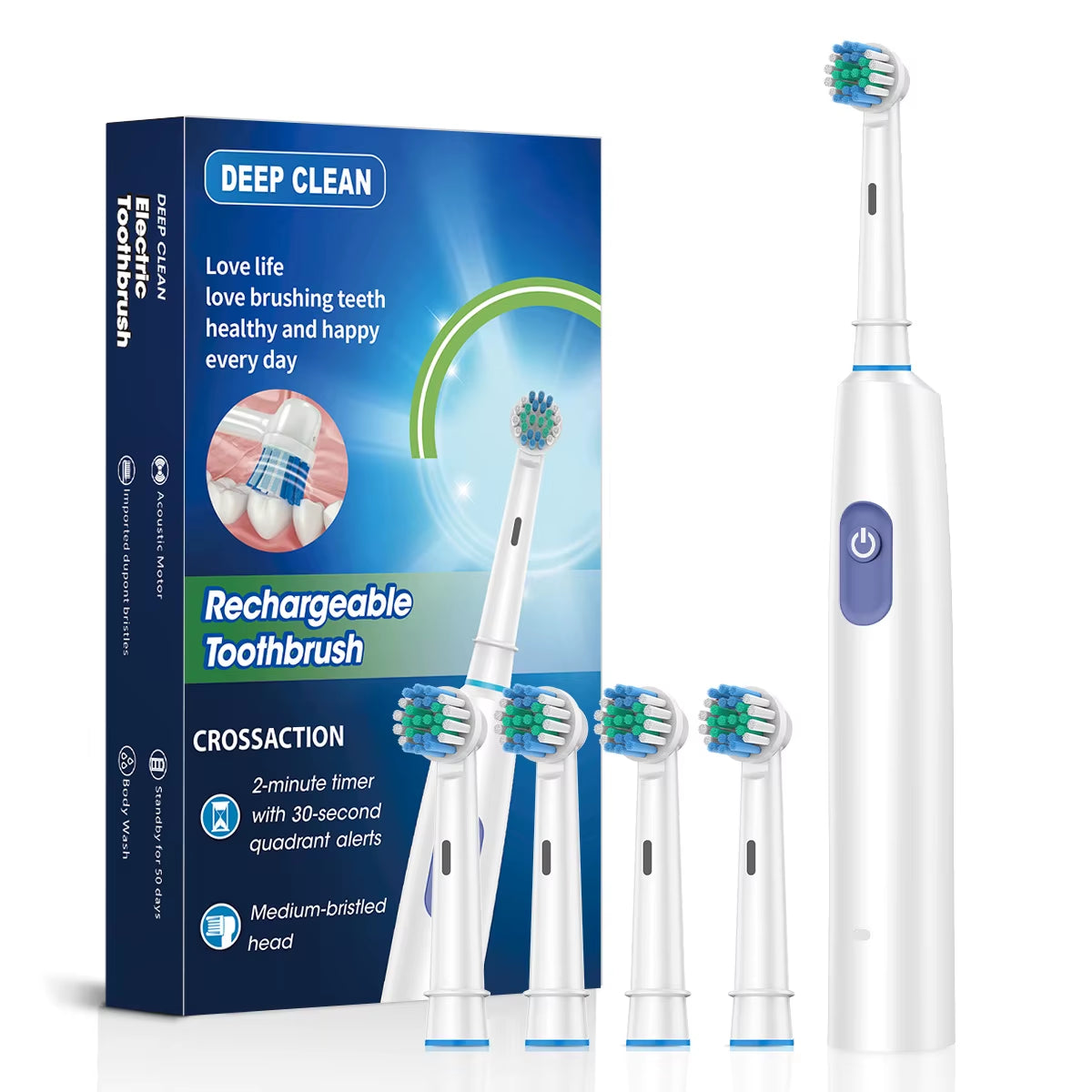 Rechargeable Electric Toothbrush Rotary Electric Tooth Brush for Adults Smart Tooth Brush Teeth Cleaner with 8 Soft Brush Heads