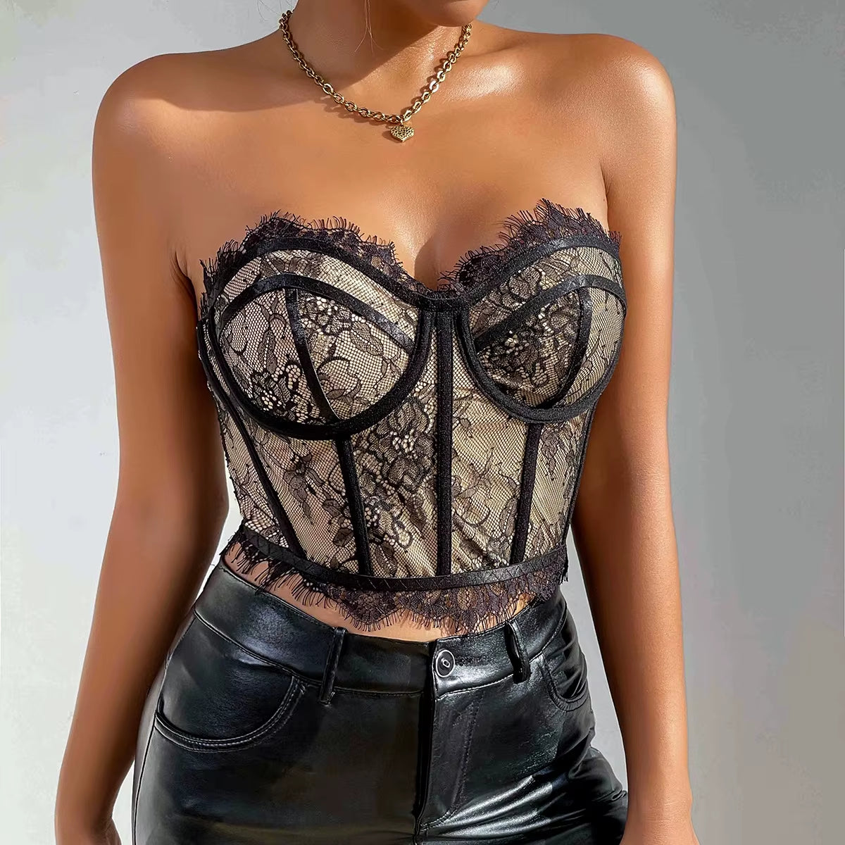 Corset Summer Fishbone Slim Lingerie Crop Tank Tops Aesthetic Camis Lace Bra Tops Sexy Halter Bustier Woman Clothing Streetwear