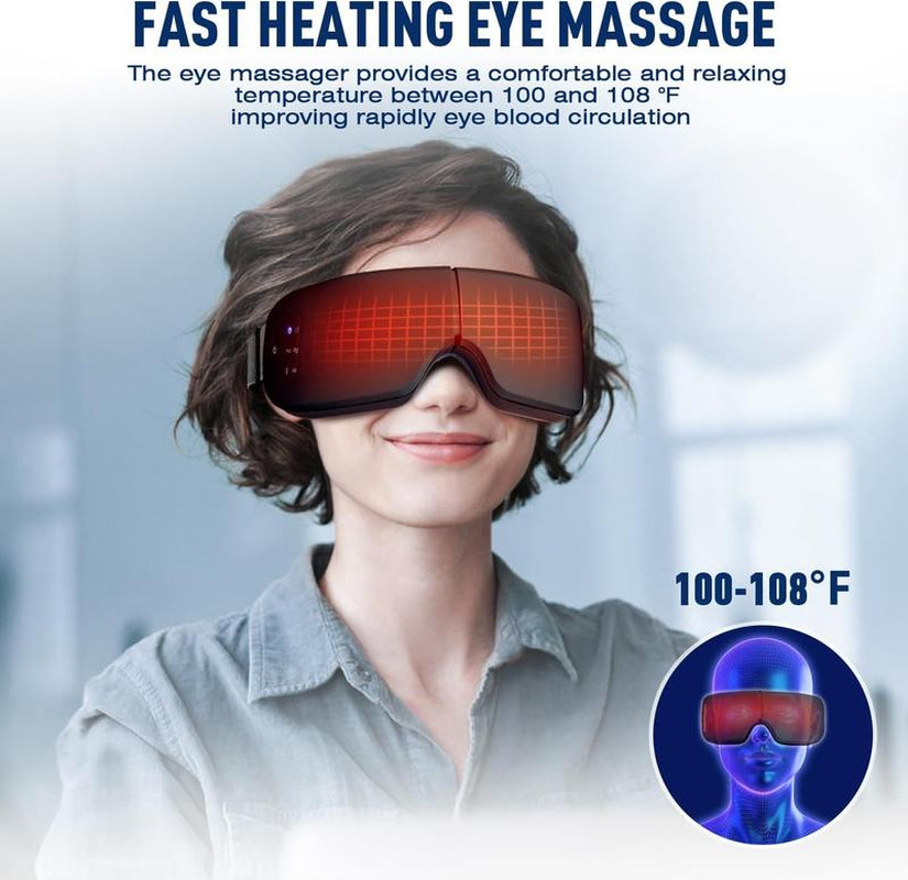 6 Modes Eye Massager with Heat,Heat Compression,For Migraines Headaches Dark Circles Puffiness Rechargeable and Vibration Eye Massager Adjustable Gift