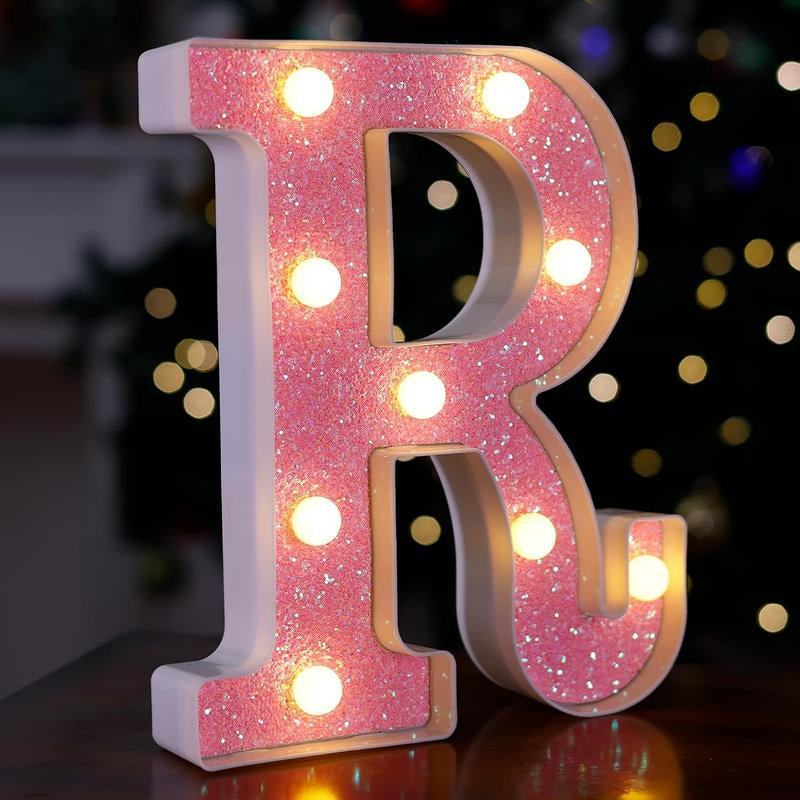 LED Letter Lights Pink Glitter Marquee Letters Light up Alphabet Letters Sign Battery Powered for Home Party Decoration Night Bar Wedding Birthday Holiday Lamp Girls Room Decor - Letter J