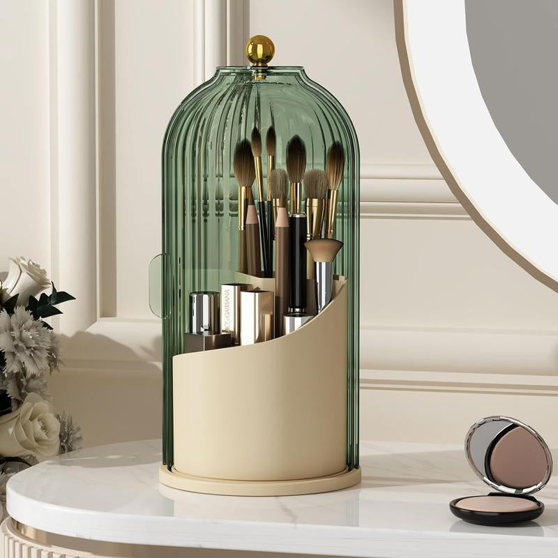 Makeup Brush Holder Organizer with Lid,360 Rotating Clear Dustproof Makeup Brushe Organizer Boxes for Vanity Desktop Bathroom Countertop Vanitydresser