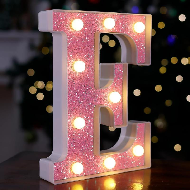 LED Letter Lights Pink Glitter Marquee Letters Light up Alphabet Letters Sign Battery Powered for Home Party Decoration Night Bar Wedding Birthday Holiday Lamp Girls Room Decor - Letter J