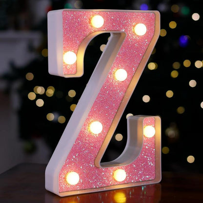 LED Letter Lights Pink Glitter Marquee Letters Light up Alphabet Letters Sign Battery Powered for Home Party Decoration Night Bar Wedding Birthday Holiday Lamp Girls Room Decor - Letter J