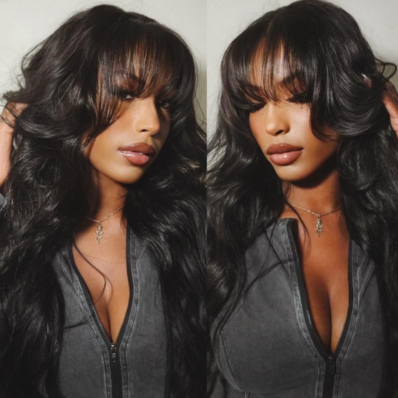 【NEW In】Unice 13X4/7X5 Pre-Everything HD Lace Frontal Black Fluffy Natural Loose Wave Curtain Bangs Wig Beginner Friendly