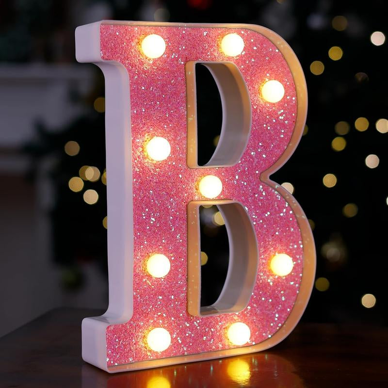 LED Letter Lights Pink Glitter Marquee Letters Light up Alphabet Letters Sign Battery Powered for Home Party Decoration Night Bar Wedding Birthday Holiday Lamp Girls Room Decor - Letter J