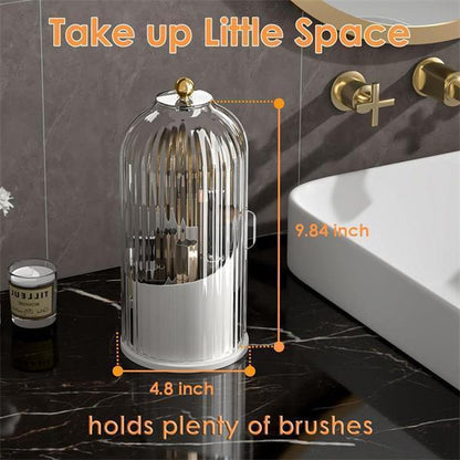 Makeup Brush Holder Organizer with Lid,360 Rotating Clear Dustproof Makeup Brushe Organizer Boxes for Vanity Desktop Bathroom Countertop Vanitydresser