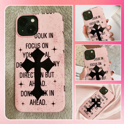 Pink Cross Iphone , Silicone Shockproof Phone with [Soft Scratch-Resistant Microfiber Lining] Protector Smartphone Protective Cellphone Protection Screen Protector Cover Handheld Iphone15Plus Case Accessories Casing Phonecase Devices Keyboard Phone Case