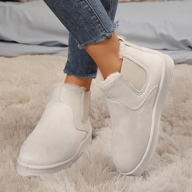 Women'S Boots Stylish Comfortable Faux Leather Suede Flat Slip-On Snow Boots for Warmth and Fashion - Short Design Shoes for Indoor and Outdoor