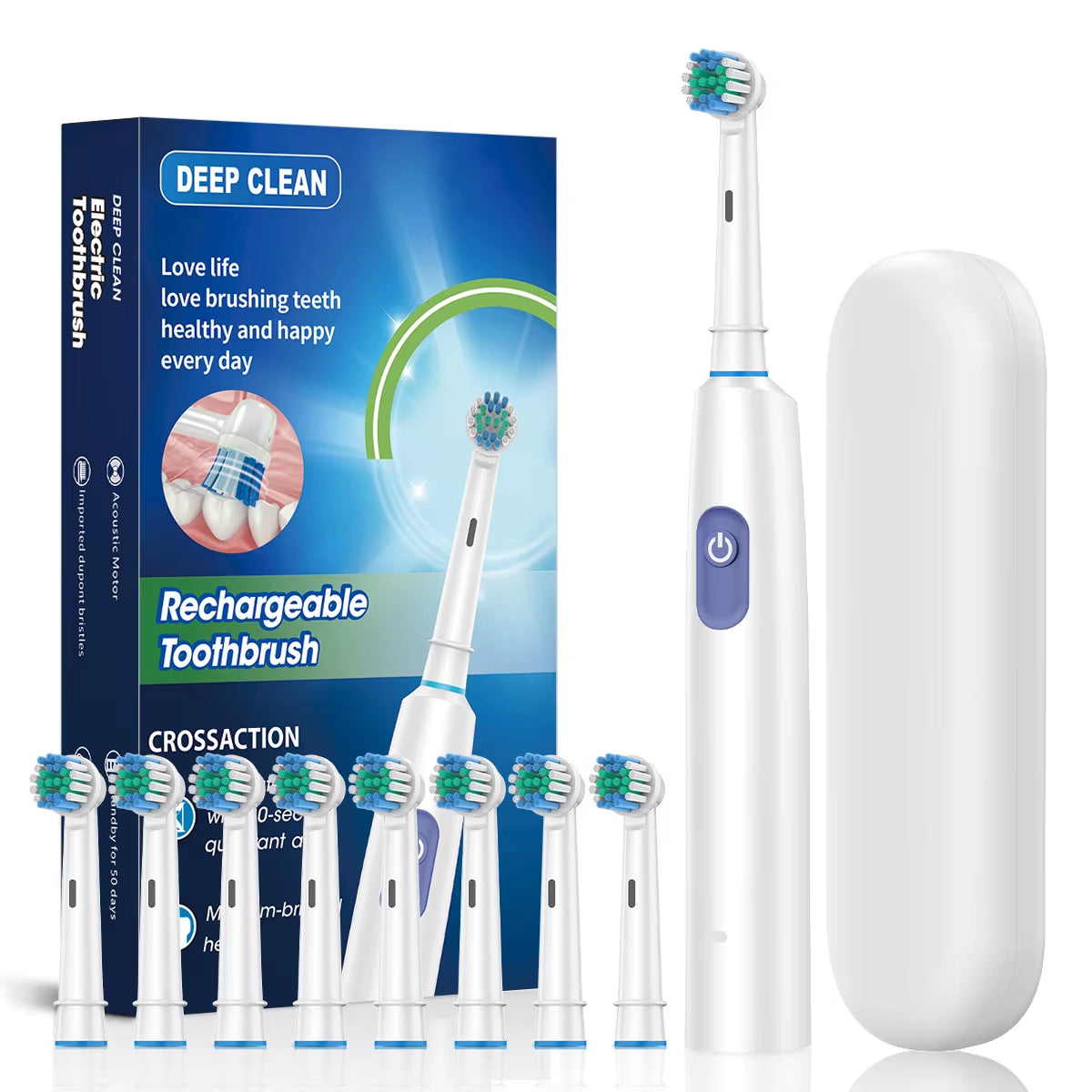 Rechargeable Electric Toothbrush Rotary Electric Tooth Brush for Adults Smart Tooth Brush Teeth Cleaner with 8 Soft Brush Heads