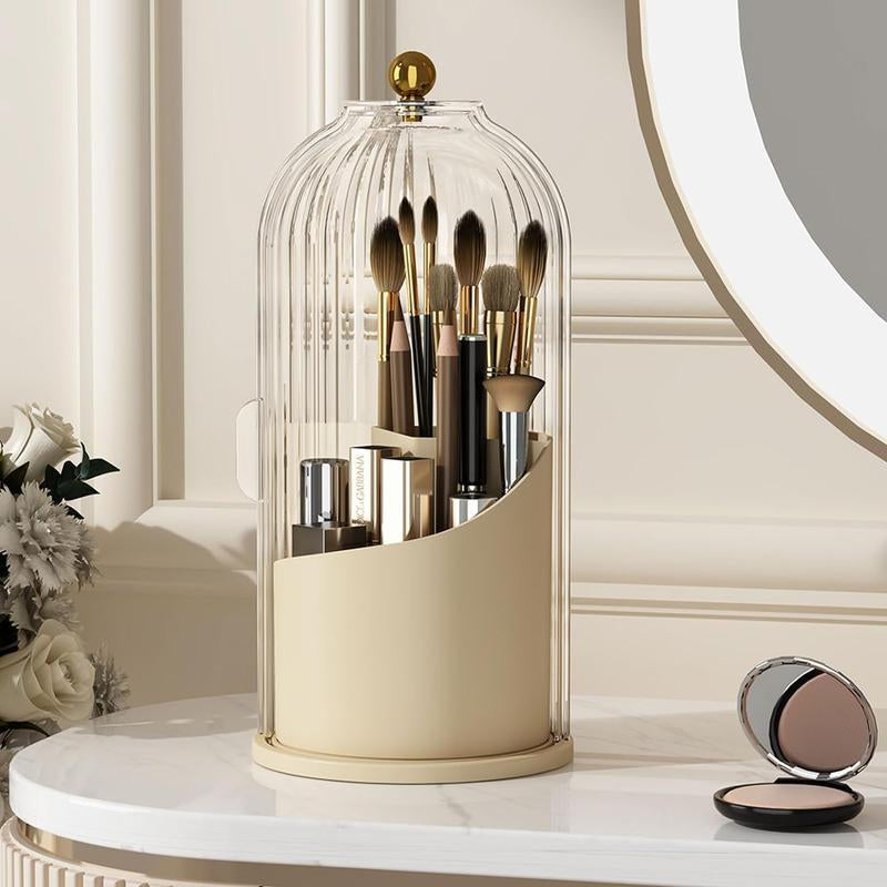 Makeup Brush Holder Organizer with Lid,360 Rotating Clear Dustproof Makeup Brushe Organizer Boxes for Vanity Desktop Bathroom Countertop Vanitydresser