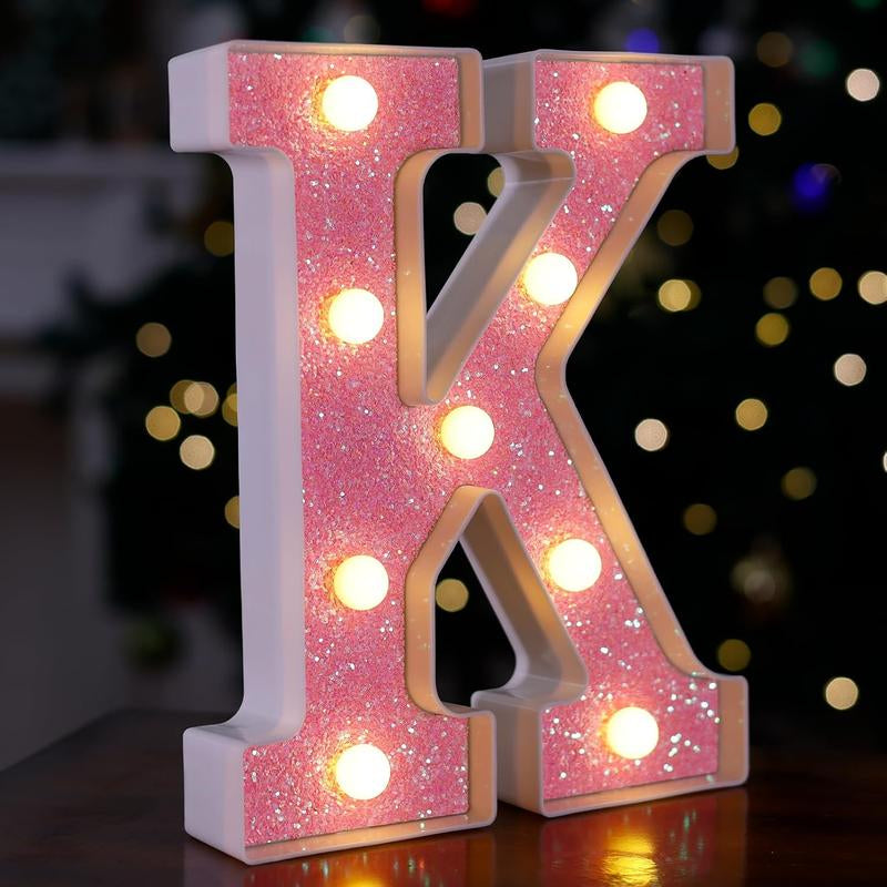 LED Letter Lights Pink Glitter Marquee Letters Light up Alphabet Letters Sign Battery Powered for Home Party Decoration Night Bar Wedding Birthday Holiday Lamp Girls Room Decor - Letter J