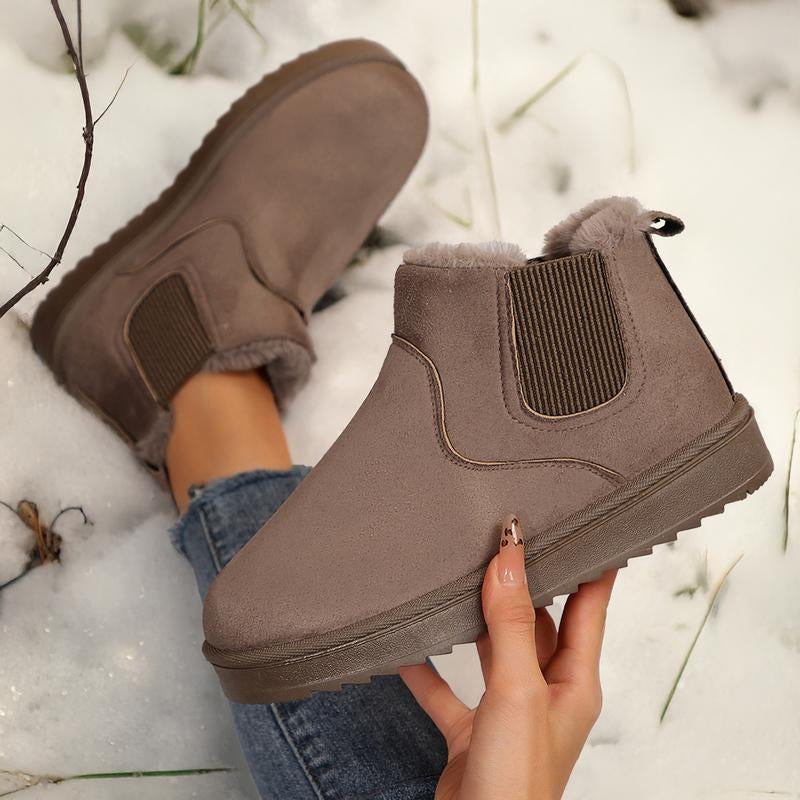 Women'S Boots Stylish Comfortable Faux Leather Suede Flat Slip-On Snow Boots for Warmth and Fashion - Short Design Shoes for Indoor and Outdoor