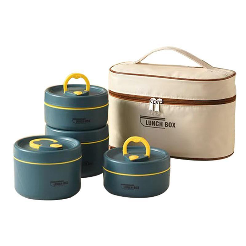 Portable Insulated Food Lunch Container Set, 1 Set Including 4 Stackable Lunch Container & 1 Insulated Bag, Lunch Box Set for Adult & Kids