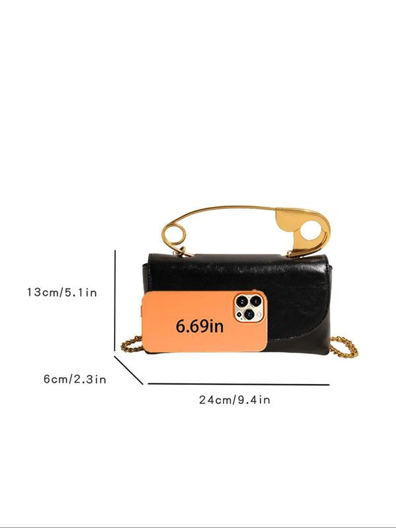 Women'S Solid Color Chain Strap Crossbody Bag, Fashionable Pin Design Handle Bag for Daily Used, Casual Trendy Versatile High-Quality Daily Commuting Bag, Valentine'S Day, Gift