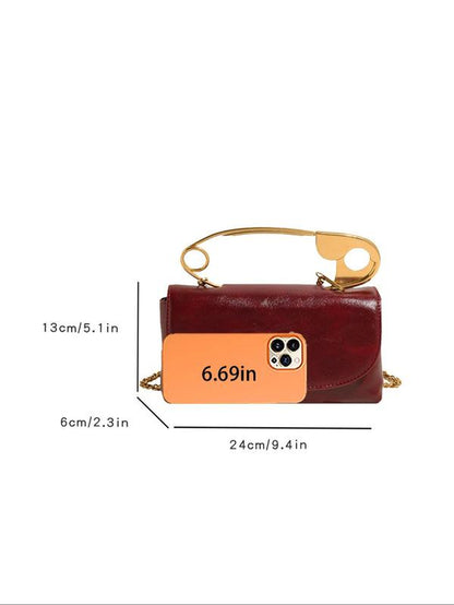 Women'S Solid Color Chain Strap Crossbody Bag, Fashionable Pin Design Handle Bag for Daily Used, Casual Trendy Versatile High-Quality Daily Commuting Bag, Valentine'S Day, Gift