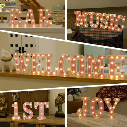 LED Letter Lights Pink Glitter Marquee Letters Light up Alphabet Letters Sign Battery Powered for Home Party Decoration Night Bar Wedding Birthday Holiday Lamp Girls Room Decor - Letter J