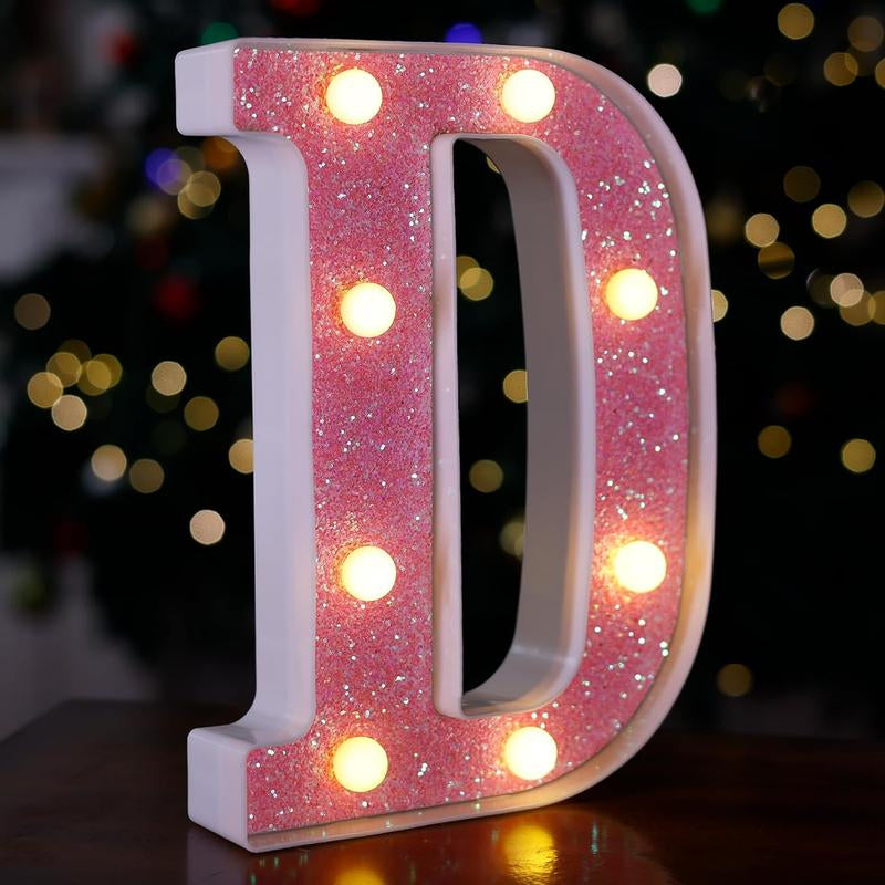 LED Letter Lights Pink Glitter Marquee Letters Light up Alphabet Letters Sign Battery Powered for Home Party Decoration Night Bar Wedding Birthday Holiday Lamp Girls Room Decor - Letter J