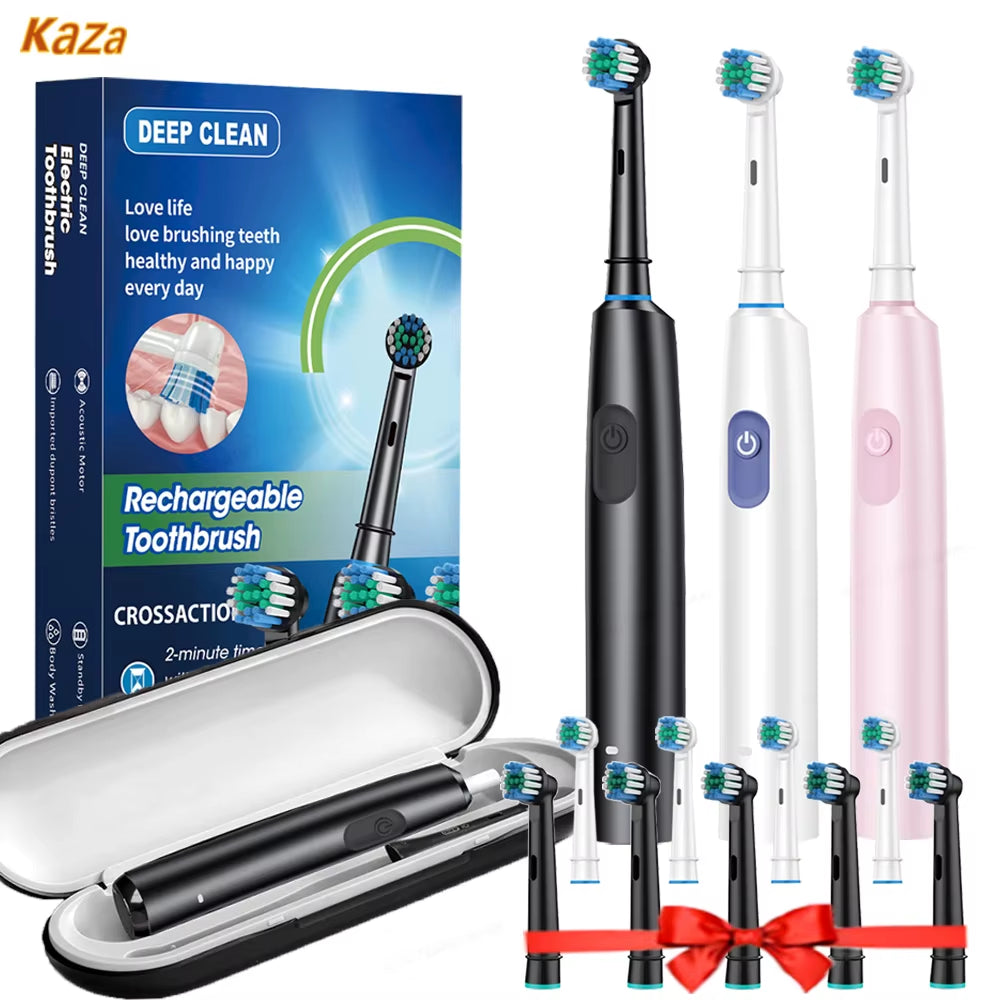 Rechargeable Electric Toothbrush Rotary Electric Tooth Brush for Adults Smart Tooth Brush Teeth Cleaner with 8 Soft Brush Heads