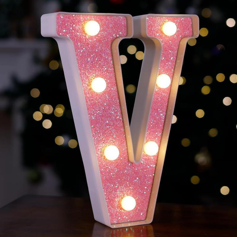 LED Letter Lights Pink Glitter Marquee Letters Light up Alphabet Letters Sign Battery Powered for Home Party Decoration Night Bar Wedding Birthday Holiday Lamp Girls Room Decor - Letter J