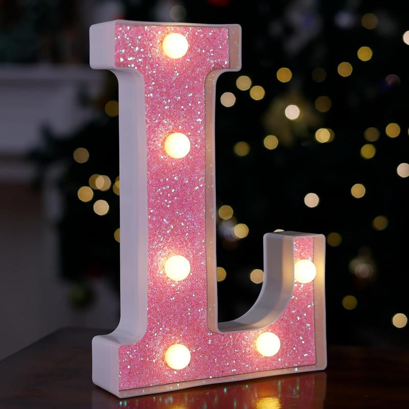 LED Letter Lights Pink Glitter Marquee Letters Light up Alphabet Letters Sign Battery Powered for Home Party Decoration Night Bar Wedding Birthday Holiday Lamp Girls Room Decor - Letter J