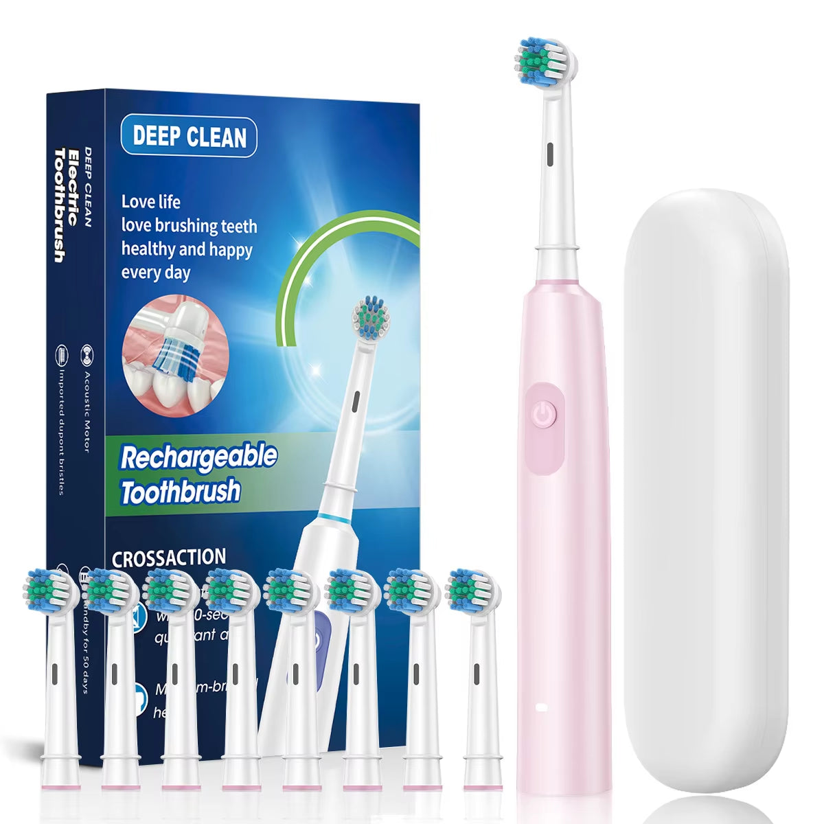 Rechargeable Electric Toothbrush Rotary Electric Tooth Brush for Adults Smart Tooth Brush Teeth Cleaner with 8 Soft Brush Heads