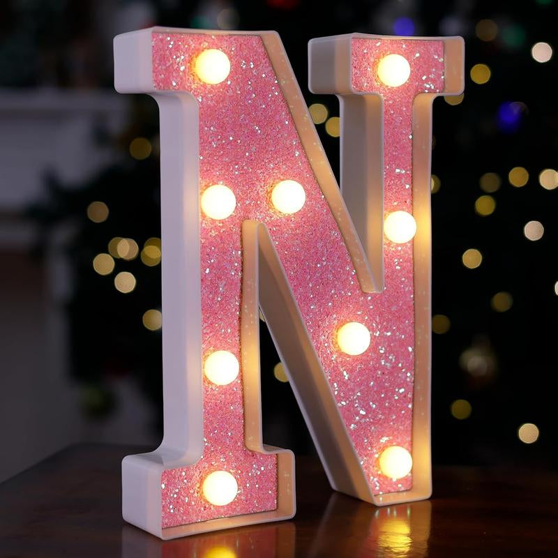 LED Letter Lights Pink Glitter Marquee Letters Light up Alphabet Letters Sign Battery Powered for Home Party Decoration Night Bar Wedding Birthday Holiday Lamp Girls Room Decor - Letter J