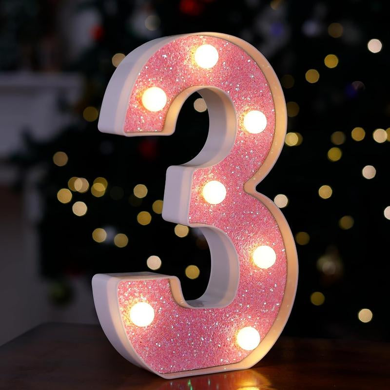 LED Letter Lights Pink Glitter Marquee Letters Light up Alphabet Letters Sign Battery Powered for Home Party Decoration Night Bar Wedding Birthday Holiday Lamp Girls Room Decor - Letter J