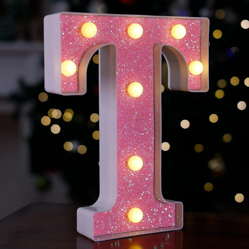 LED Letter Lights Pink Glitter Marquee Letters Light up Alphabet Letters Sign Battery Powered for Home Party Decoration Night Bar Wedding Birthday Holiday Lamp Girls Room Decor - Letter J