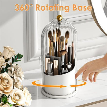 Makeup Brush Holder Organizer with Lid,360 Rotating Clear Dustproof Makeup Brushe Organizer Boxes for Vanity Desktop Bathroom Countertop Vanitydresser