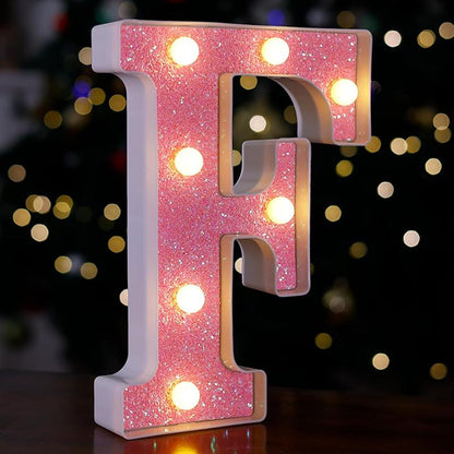 LED Letter Lights Pink Glitter Marquee Letters Light up Alphabet Letters Sign Battery Powered for Home Party Decoration Night Bar Wedding Birthday Holiday Lamp Girls Room Decor - Letter J