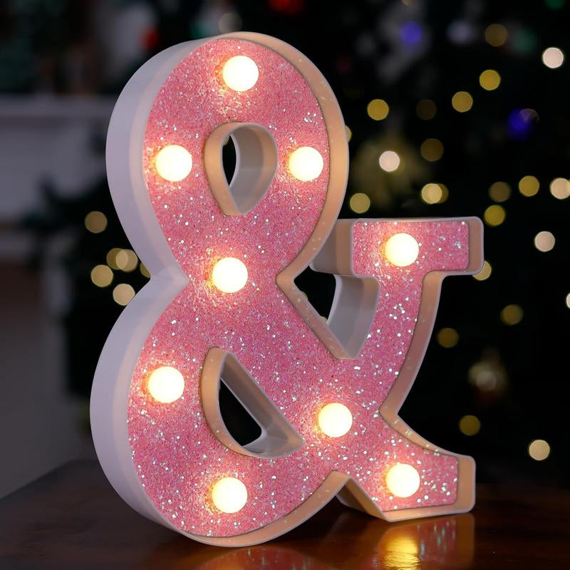 LED Letter Lights Pink Glitter Marquee Letters Light up Alphabet Letters Sign Battery Powered for Home Party Decoration Night Bar Wedding Birthday Holiday Lamp Girls Room Decor - Letter J