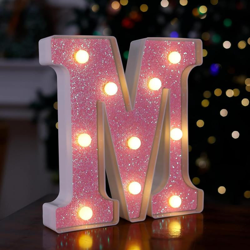 LED Letter Lights Pink Glitter Marquee Letters Light up Alphabet Letters Sign Battery Powered for Home Party Decoration Night Bar Wedding Birthday Holiday Lamp Girls Room Decor - Letter J