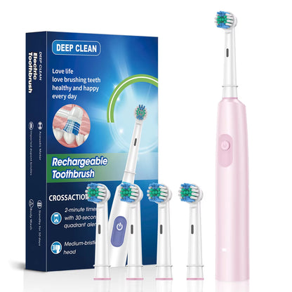 Rechargeable Electric Toothbrush Rotary Electric Tooth Brush for Adults Smart Tooth Brush Teeth Cleaner with 8 Soft Brush Heads