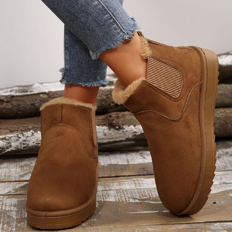 Women'S Boots Stylish Comfortable Faux Leather Suede Flat Slip-On Snow Boots for Warmth and Fashion - Short Design Shoes for Indoor and Outdoor