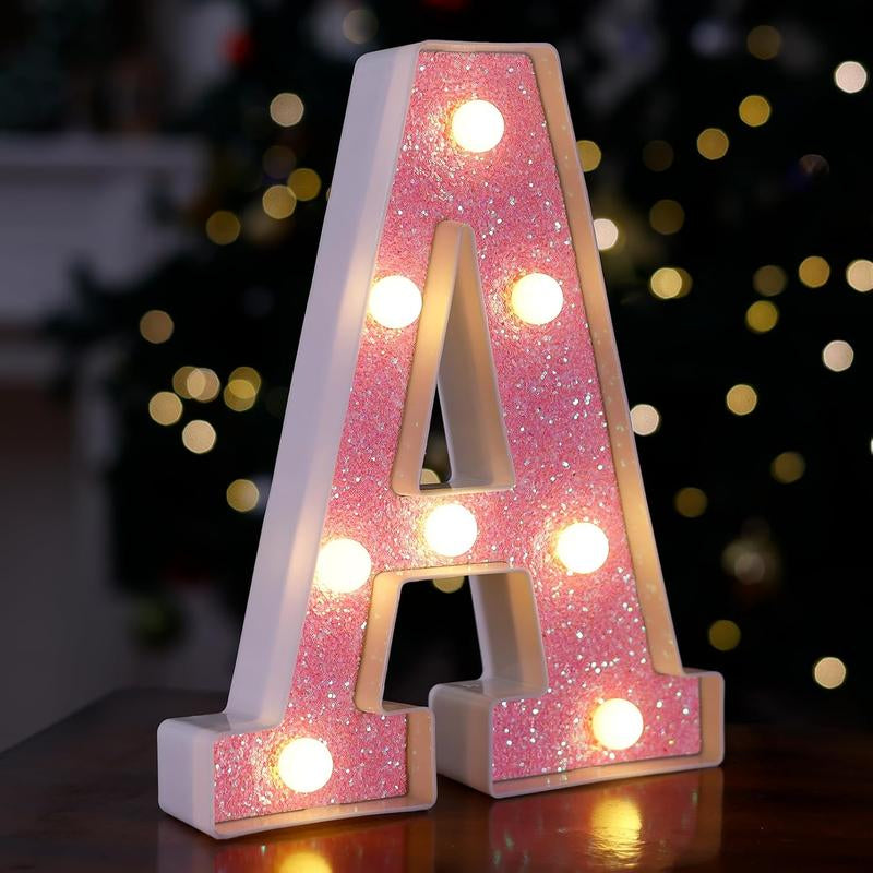 LED Letter Lights Pink Glitter Marquee Letters Light up Alphabet Letters Sign Battery Powered for Home Party Decoration Night Bar Wedding Birthday Holiday Lamp Girls Room Decor - Letter J