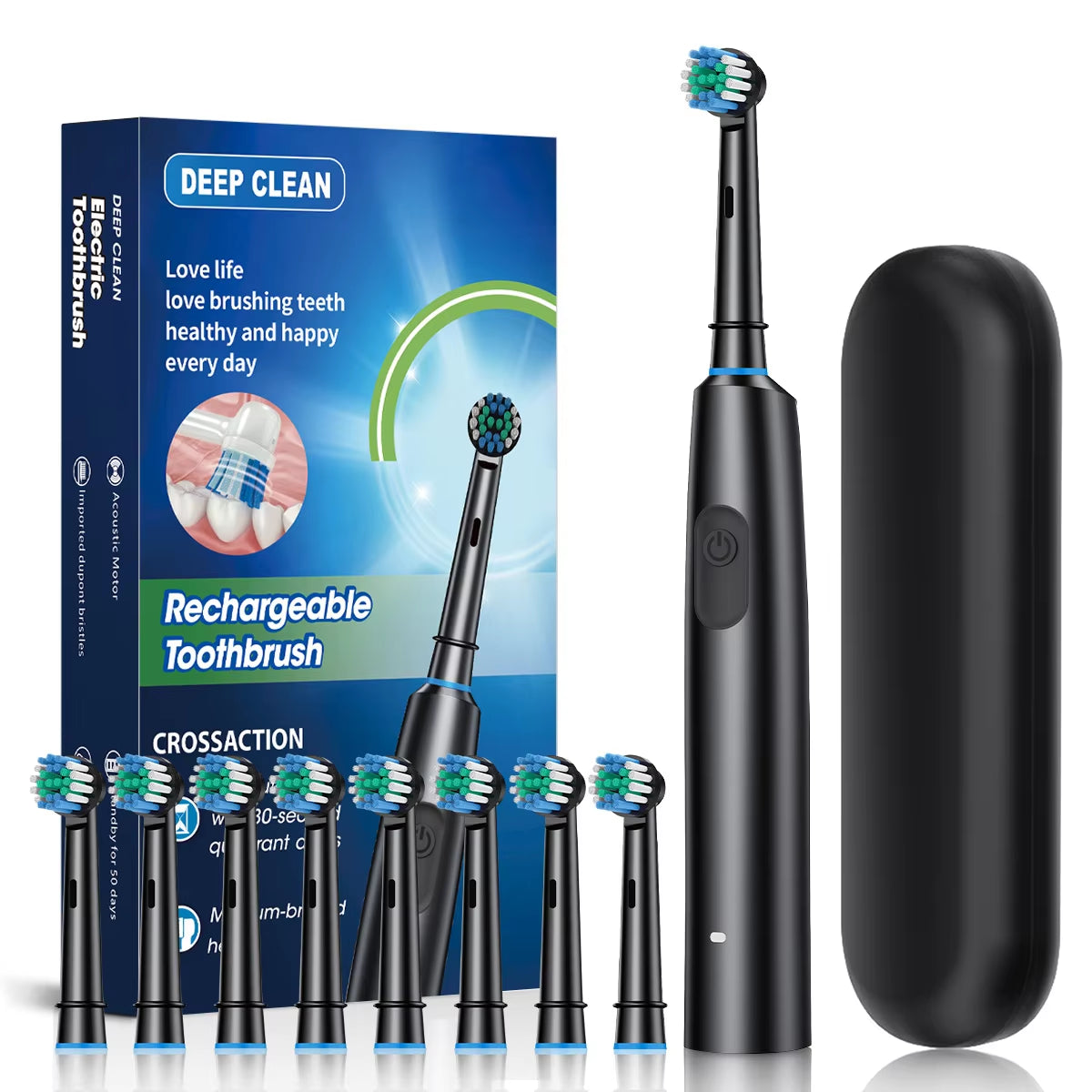 Rechargeable Electric Toothbrush Rotary Electric Tooth Brush for Adults Smart Tooth Brush Teeth Cleaner with 8 Soft Brush Heads