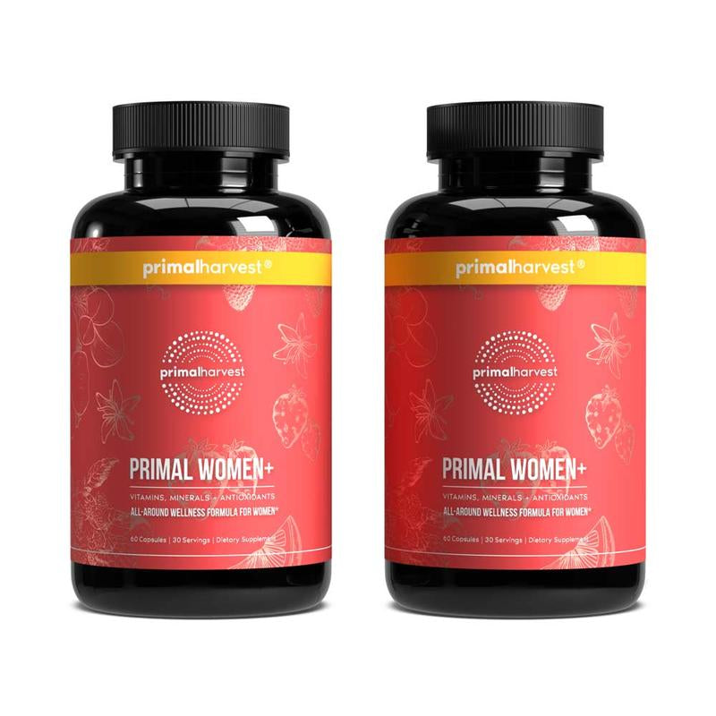 Primal Women+: 24 Essential Nutrient Multivitamin for Women. Formulated with Key Vitamins A, C, D3, E, B-Vitamins, GABA and More. 60 Capsules