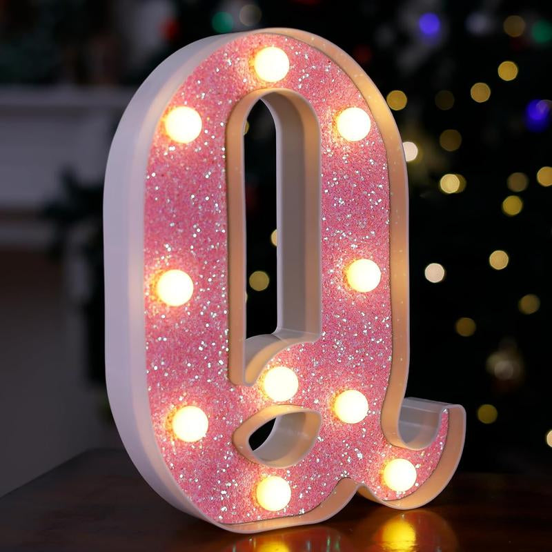 LED Letter Lights Pink Glitter Marquee Letters Light up Alphabet Letters Sign Battery Powered for Home Party Decoration Night Bar Wedding Birthday Holiday Lamp Girls Room Decor - Letter J