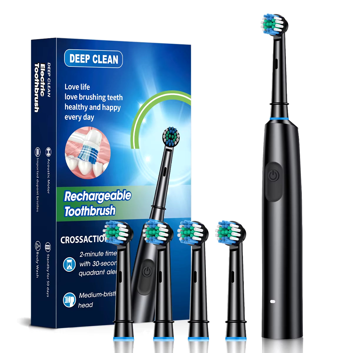 Rechargeable Electric Toothbrush Rotary Electric Tooth Brush for Adults Smart Tooth Brush Teeth Cleaner with 8 Soft Brush Heads