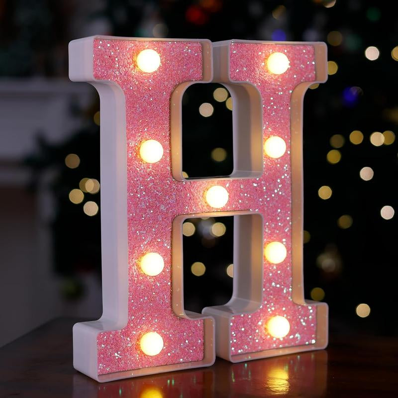 LED Letter Lights Pink Glitter Marquee Letters Light up Alphabet Letters Sign Battery Powered for Home Party Decoration Night Bar Wedding Birthday Holiday Lamp Girls Room Decor - Letter J