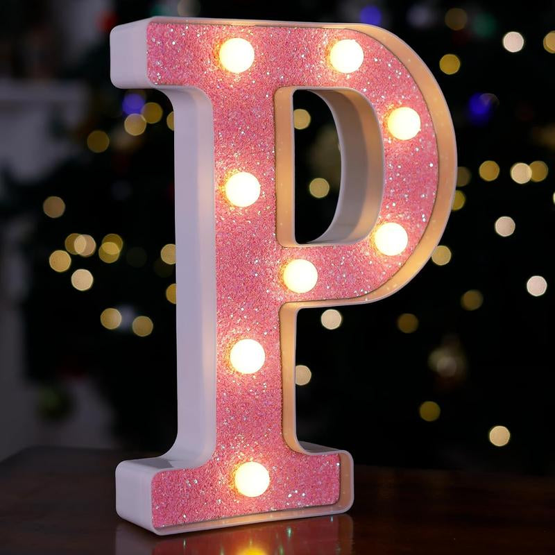 LED Letter Lights Pink Glitter Marquee Letters Light up Alphabet Letters Sign Battery Powered for Home Party Decoration Night Bar Wedding Birthday Holiday Lamp Girls Room Decor - Letter J