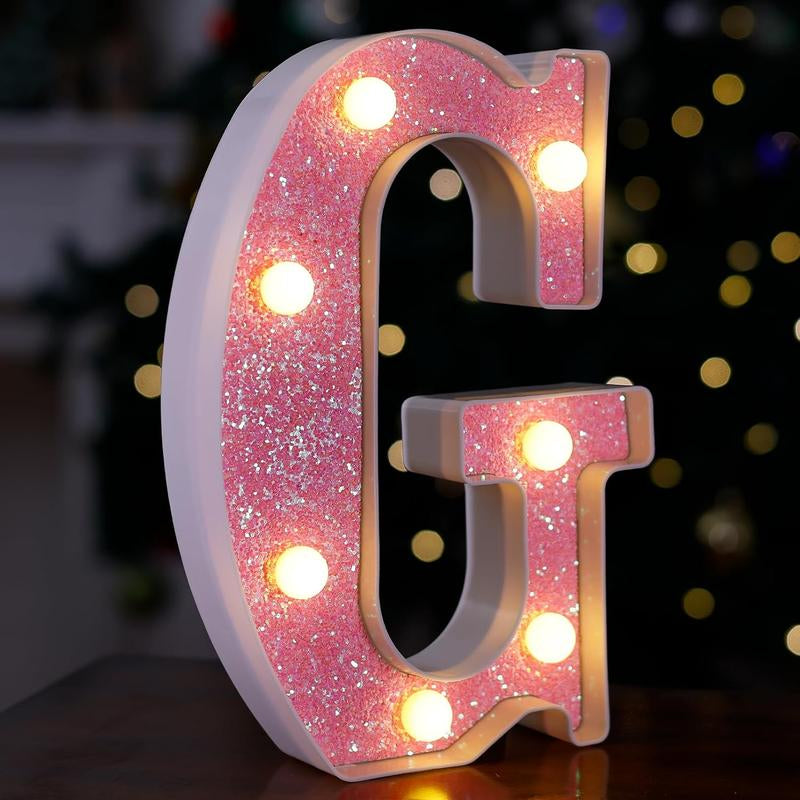 LED Letter Lights Pink Glitter Marquee Letters Light up Alphabet Letters Sign Battery Powered for Home Party Decoration Night Bar Wedding Birthday Holiday Lamp Girls Room Decor - Letter J