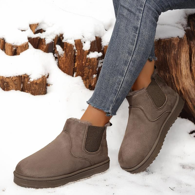 Women'S Boots Stylish Comfortable Faux Leather Suede Flat Slip-On Snow Boots for Warmth and Fashion - Short Design Shoes for Indoor and Outdoor