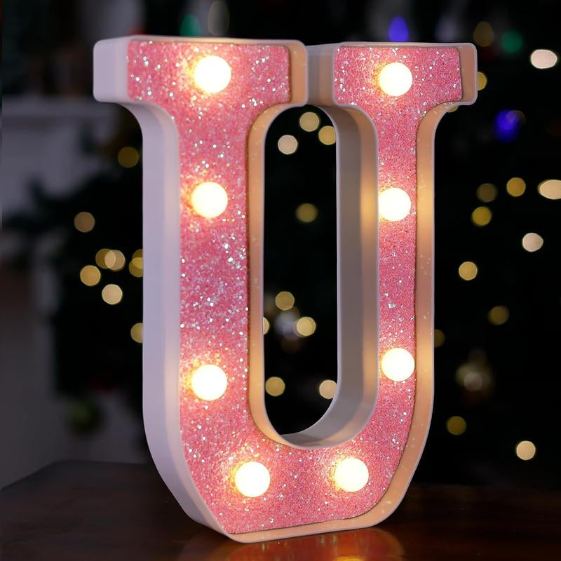 LED Letter Lights Pink Glitter Marquee Letters Light up Alphabet Letters Sign Battery Powered for Home Party Decoration Night Bar Wedding Birthday Holiday Lamp Girls Room Decor - Letter J