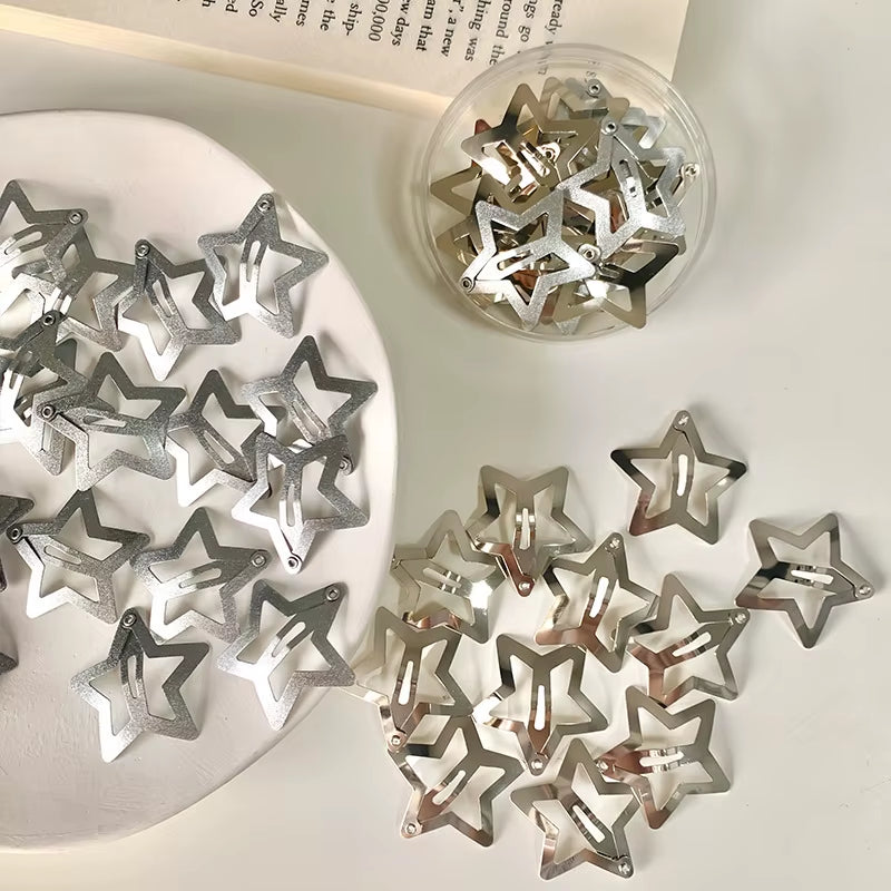 10Pcs Y2K Star Shape Hairpin Side Bang Hair Clips Silver Color BB Clip Headwear Hair Accessories