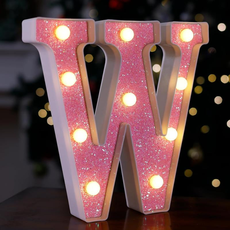 LED Letter Lights Pink Glitter Marquee Letters Light up Alphabet Letters Sign Battery Powered for Home Party Decoration Night Bar Wedding Birthday Holiday Lamp Girls Room Decor - Letter J