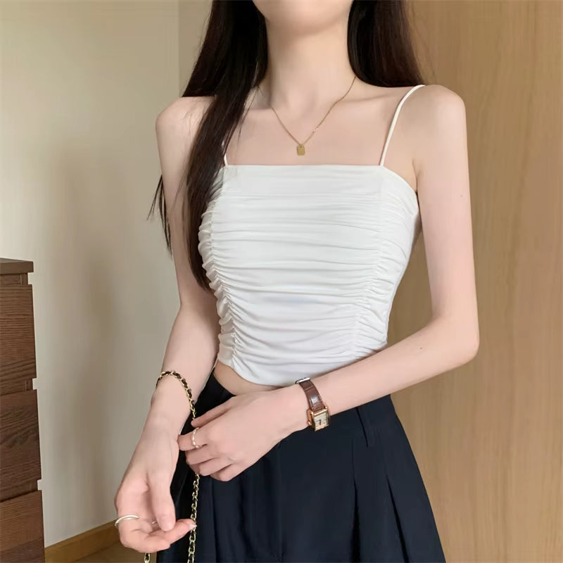 Top Women Sexy Shirts Sleeveless Tube Tops Girls Tops with Suspenders Lady White Camisole Padded Bras Woman Clothing Corset Top